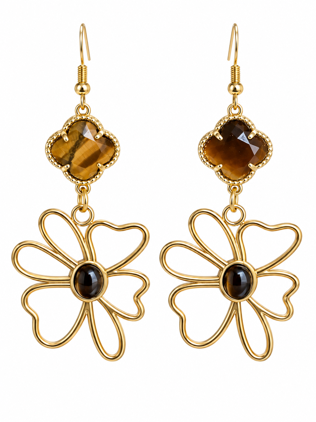 Tiger Eye Flower Earring