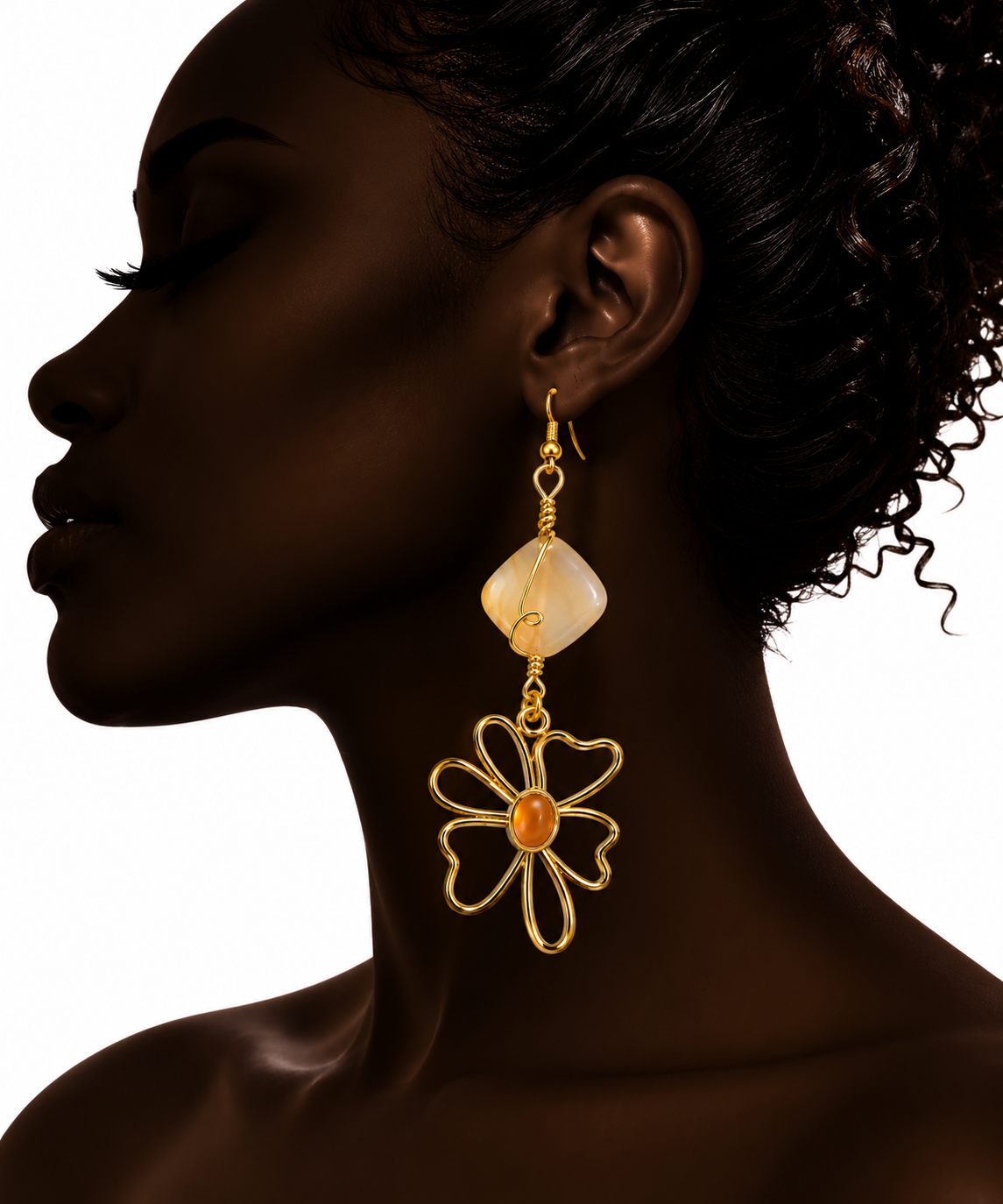 Carnelian Flower Earring